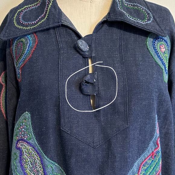 Vintage 70s Denim Paisley Hand Stitched Tunic M/L - Picture 11 of 12